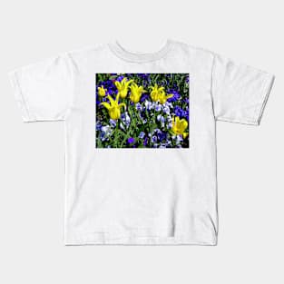 Yellow Tulips and Purple Pansies Kids T-Shirt